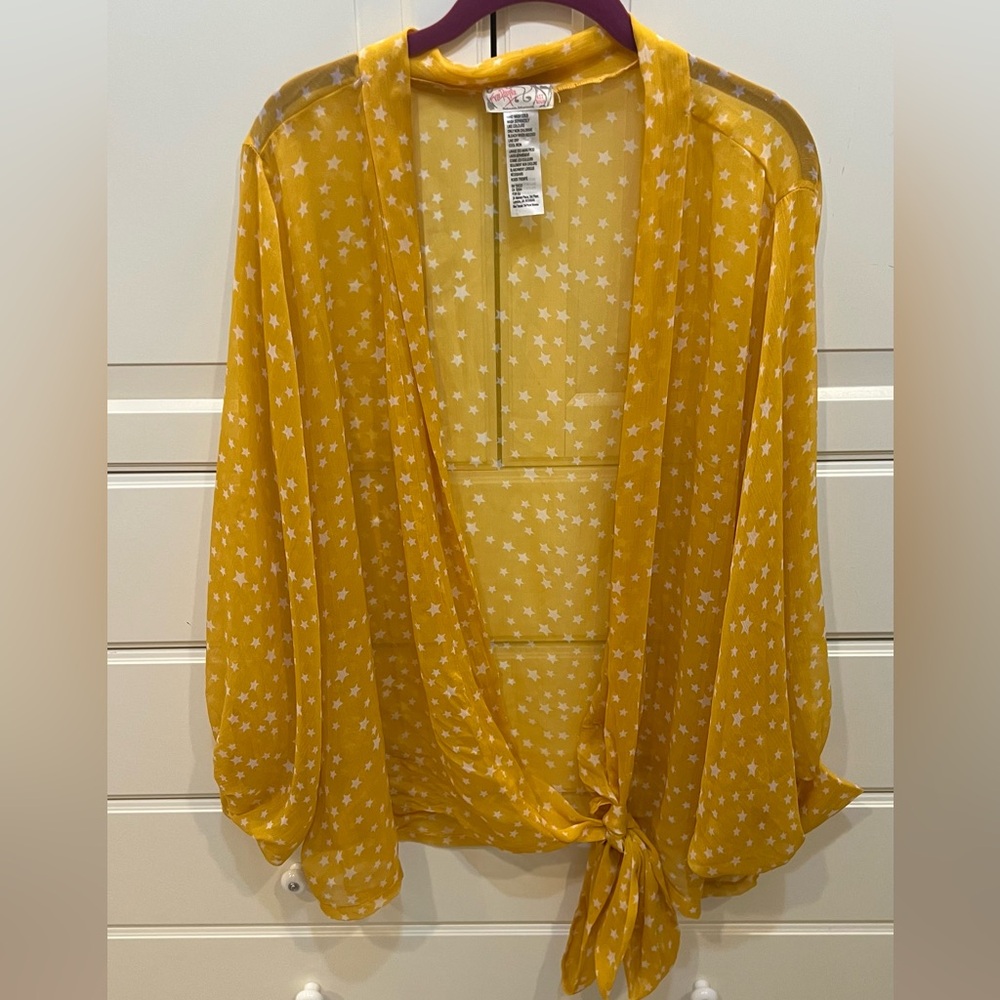 Free people, yellow/gold, long, sleeved, cotton blouse  one size